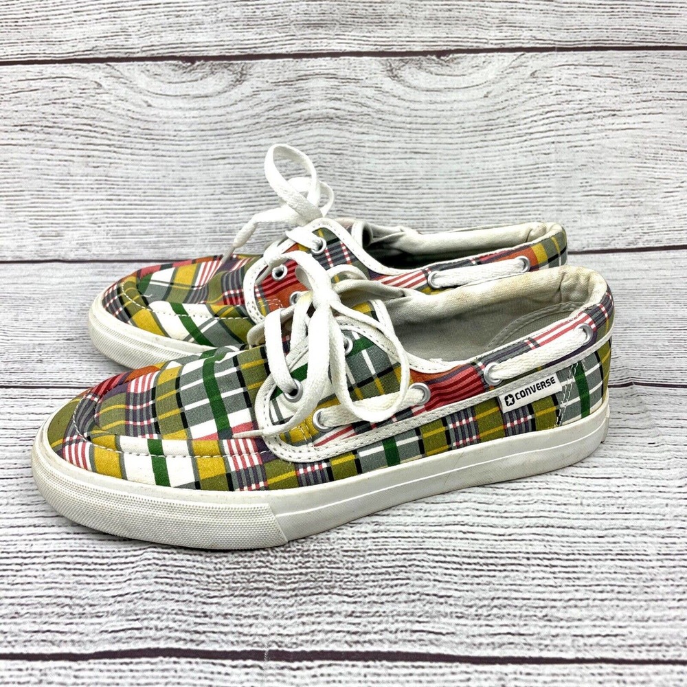 CONVERSE Plaid Canvas Slip On Loafer Boat Shoes Mens 7 Womens 8.5